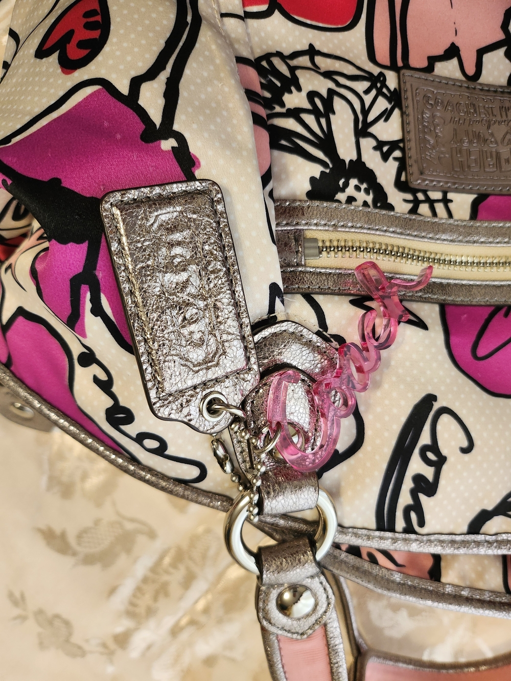 Coach Floral Print Satchel Bag in Cream and Pink - Picture 4 of 4